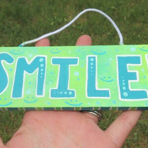 Smile Green & Blue Mini Wooden Hanging Wall Sign