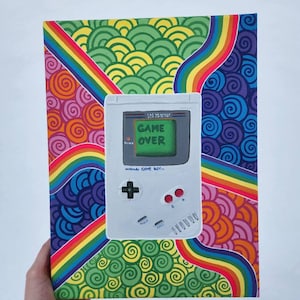 Original Nintendo Gameboy Rainbow Painting | Game Room Decor | Video Game Canvas Painting