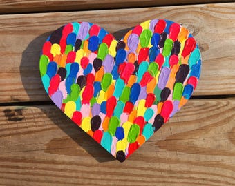 Rainbow Painted Wood Heart Wall Decor
