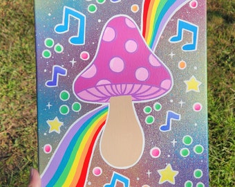 Mushroom Rainbow Trippy Painting