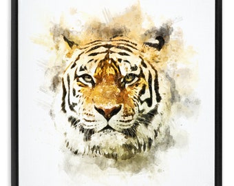 Watercolor Tiger - Framed Canvas Wrap - Wall Art