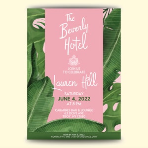 Beverly Hills Hotel Pink + Green Invitation | Palm trees | Birthday, Baby Shower, Bridal Shower, Event Announcement | Instant Download