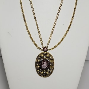 Signed &quot;CELEBRITY N.Y.&quot; Vintage 70s Moroccan Matrix Double Strand Drop Pendant Necklace