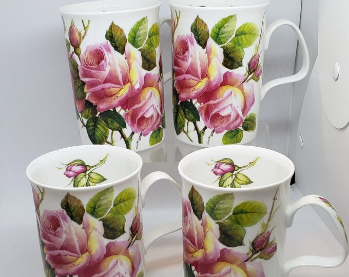 1992 Set of 4 Bone China english Rose Mugs Etsy