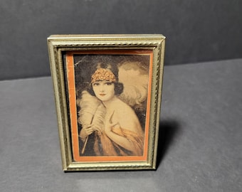 ZANOL Antique Advertising Needle Gift Book Promo Framed 1920s Flapper Girl