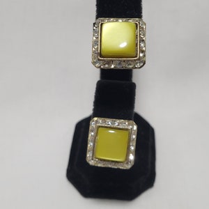 40s/50s Signed &quot;CORO&quot; Shimmering Chartreuse and Channel-Set Crystal Clip-On Earrings &quot;Classy and Elegant&quot;!