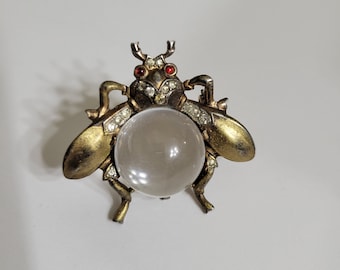 1940s Signed TRIFARI Jelly Belly Large Fly Pin "Sterling" Fabulous Find!