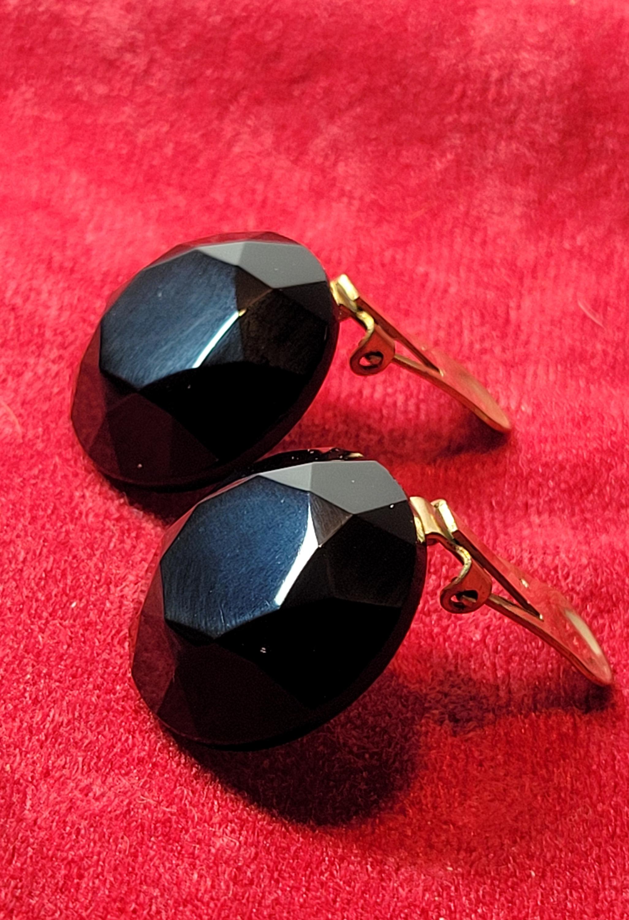 Vintage Czech Glass Black Clip-on Earrings Faceted - Etsy