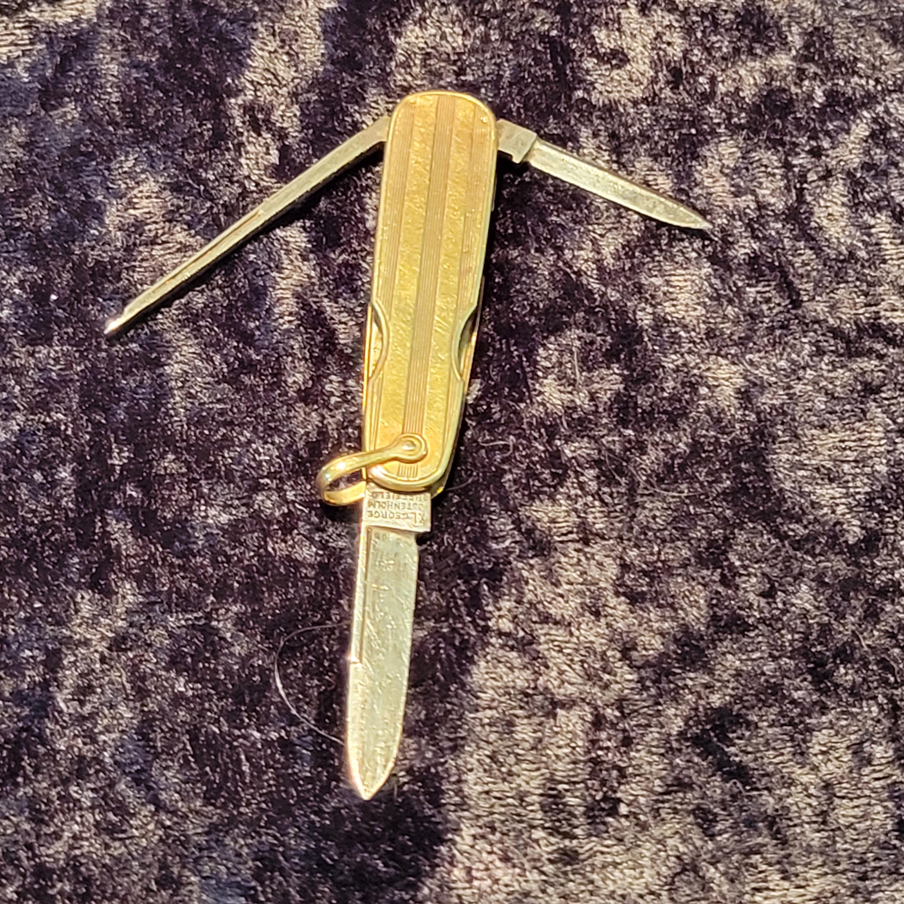 Antique 14K Gold Small Watch Fob Pen Knife Marked 