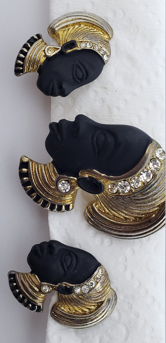 Vintage Nubian Queen Blackamoor Brooch and Earrin… - image 4