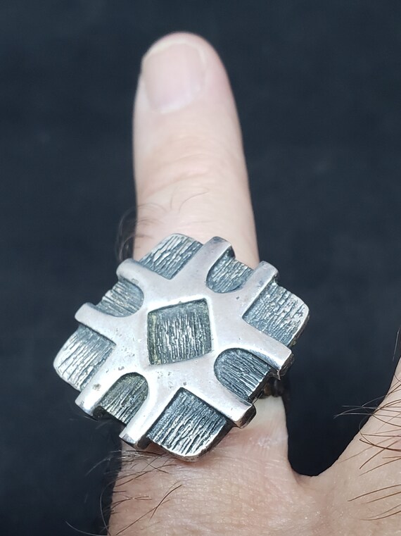 Vintage Repurposed Adjustable Ring Silver Abstrac… - image 6