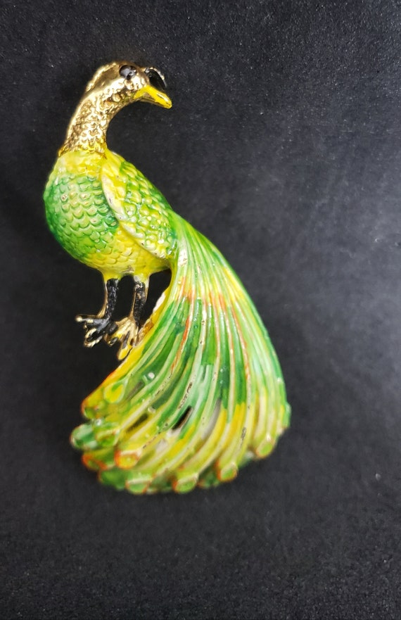 50's Enameled Peacock Brooch - image 1