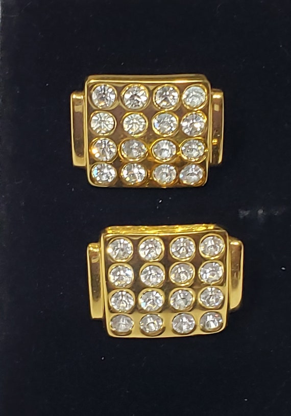 Vintage MONET Crystal Golden Pierced Earrings 70s… - image 3