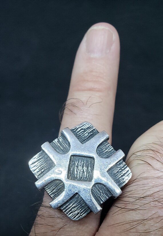 Vintage Repurposed Adjustable Ring Silver Abstrac… - image 5