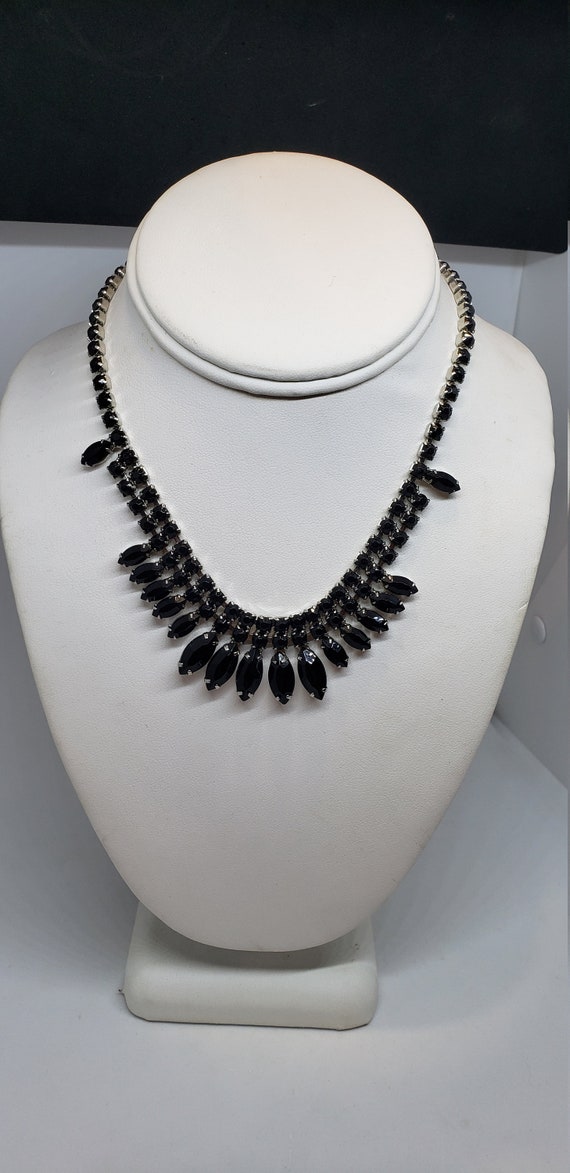 1950's Signed WEISS Black Onyx Glass Necklace