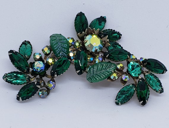 NEW REDUCED PRICE! Vintage Emerald Green Leaf Bro… - image 4