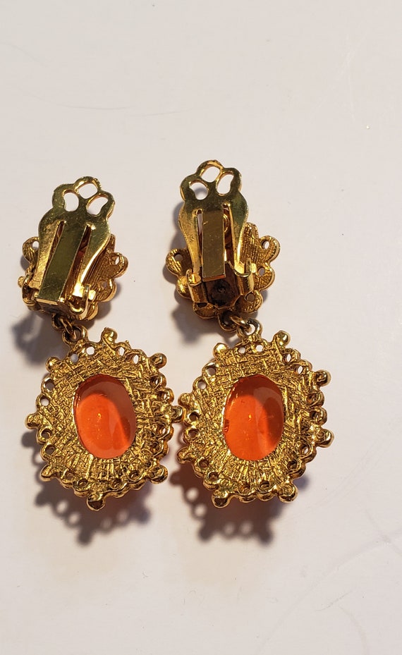 60's Vintage Brooch and Clip-On Earrings Orange S… - image 4