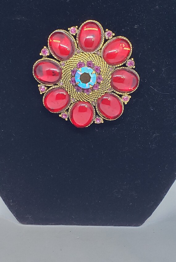 50's Grand Cabochon Ruby Red Brooch