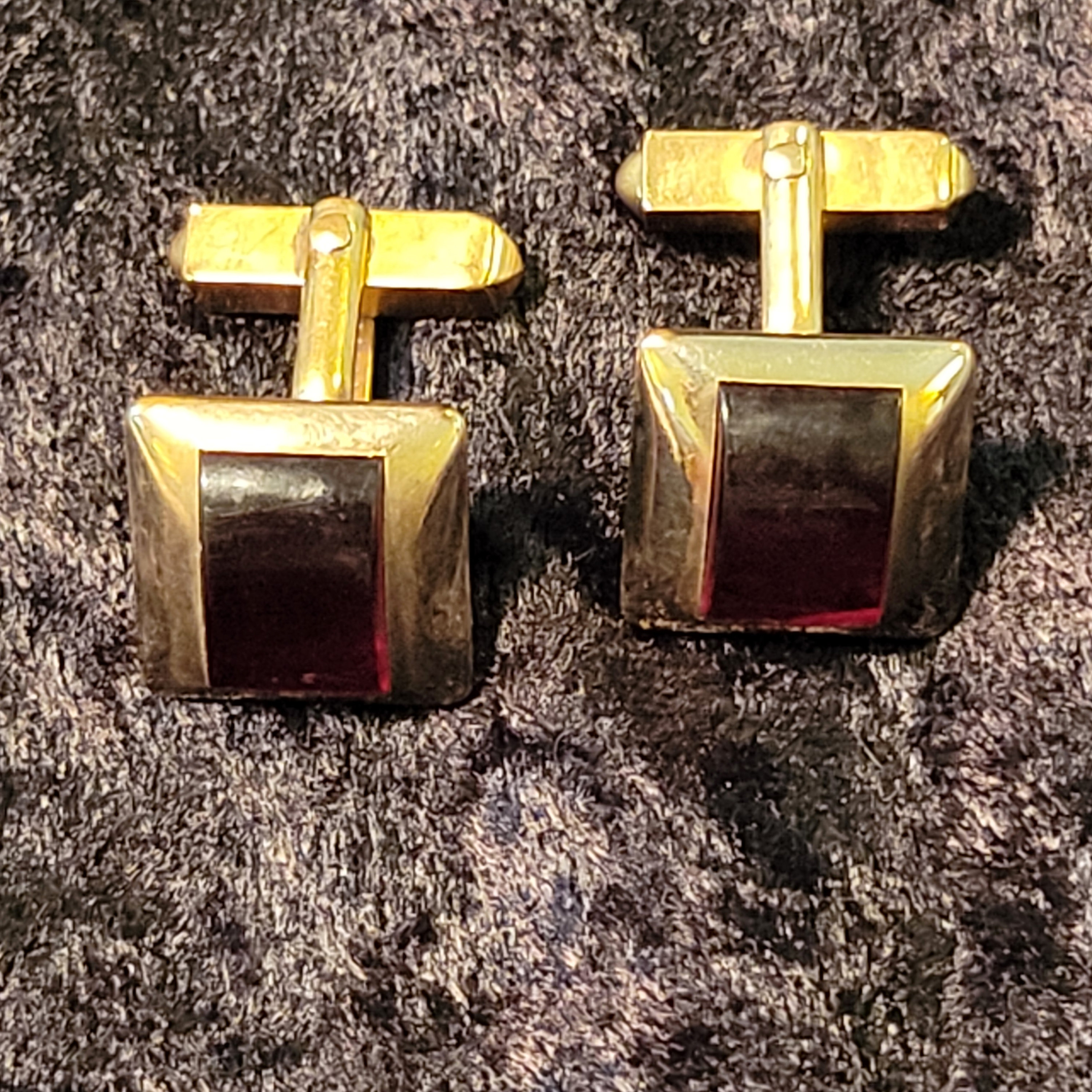Boutons De Manchette Vintage Swank - Or 10K Plaqué, Rouge/boule Et Chaîne, Occasion, Pour Homme