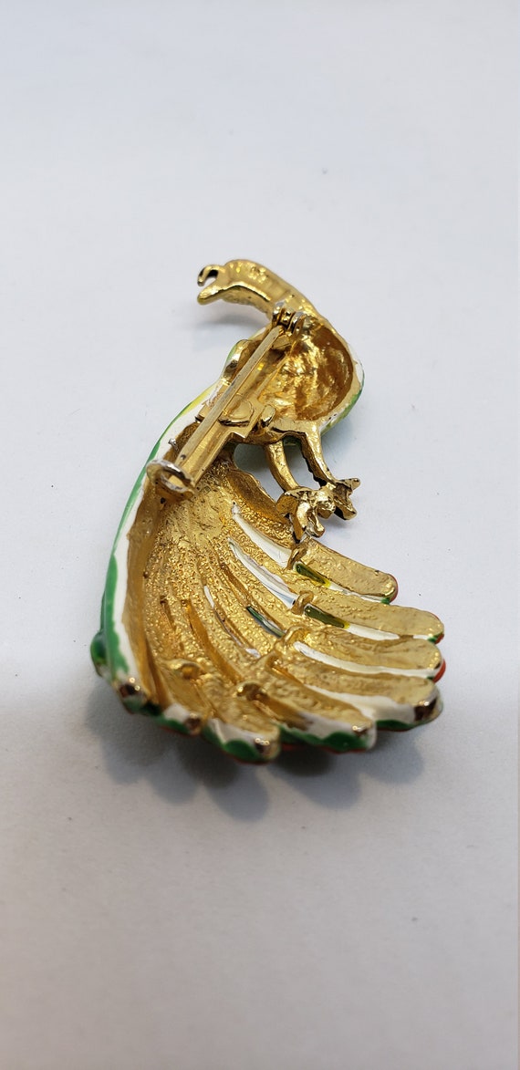 50's Enameled Peacock Brooch - image 2