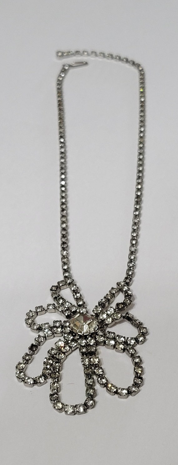 Vintage Rhinestone Flower Necklace Old Hollywood … - image 4