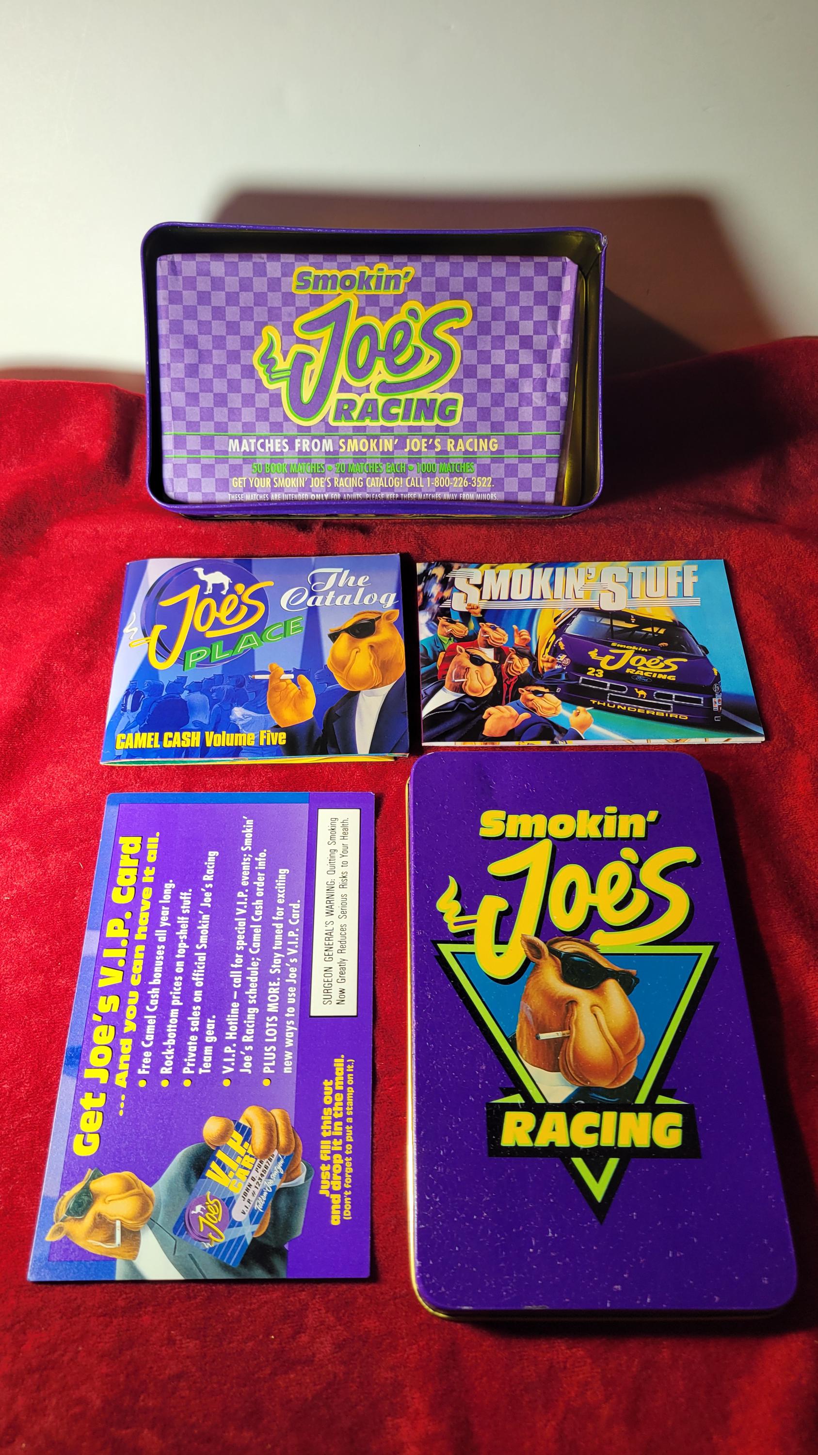 洋楽 OUT AND SMOKIN' 187 WAYS TO GET PAID! 1994 Smokin' Joe's Racing Camel Tin • Sealed 50 Book Match Set
