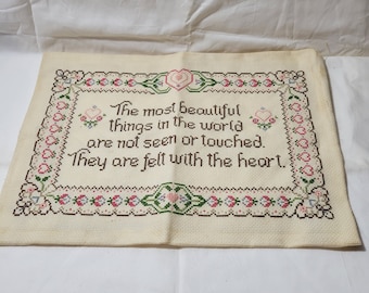 Vintage Needlepoint Sampler Finished 14"x10 1/4"