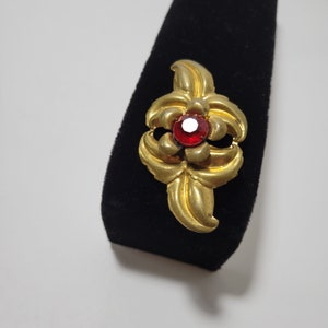 Art Nouveau Style Period  Pressed Metal Leaf and Flower Pin