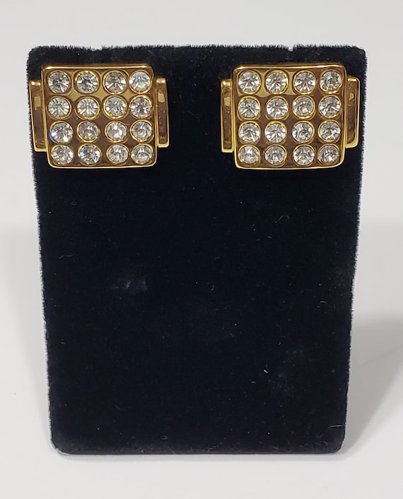 Vintage MONET Crystal Golden Pierced Earrings 70s… - image 6