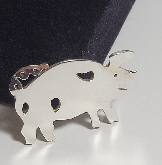 Vintage STERLING Silver Pig Brooch 60s/70s Signed… - image 4