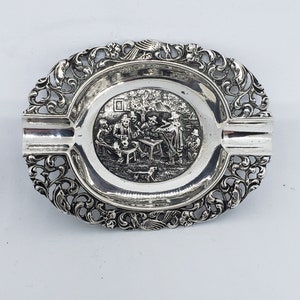 Antique Dutch 800 Silver Repousse Ashtray Signed  with ZZ mark / Zaanlandse Zilversmederijen