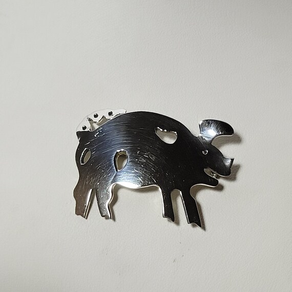 Vintage STERLING Silver Pig Brooch 60s/70s Signed… - image 2