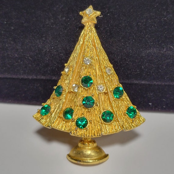 Vintage Golden Christmas Tree Pin - image 2