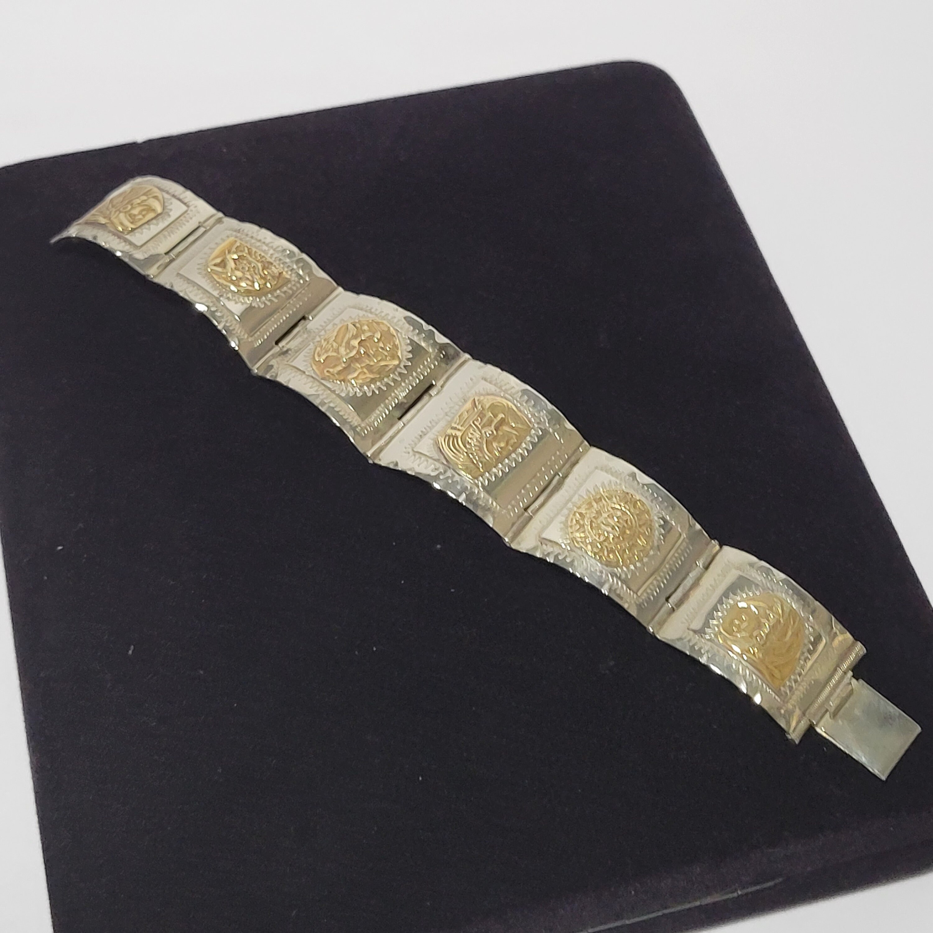 Vintage Sterling and Vermeil Aztec Bracelet TAXCO Mexico 50s/60s