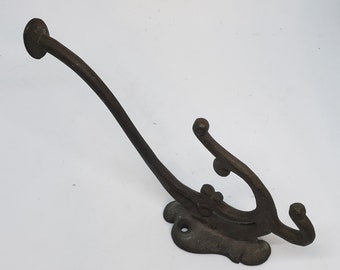 NEW REDUCED PRICE! Antique Brass Metal Wall Hat/Coat Hook With Natural Patina