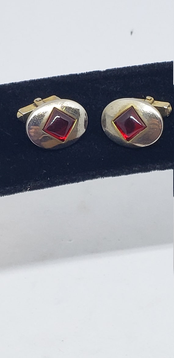 Vintage Anson Cufflinks with Ruby Red Cabochons