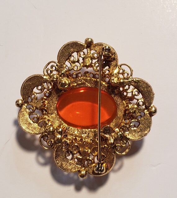 60's Vintage Brooch and Clip-On Earrings Orange S… - image 6