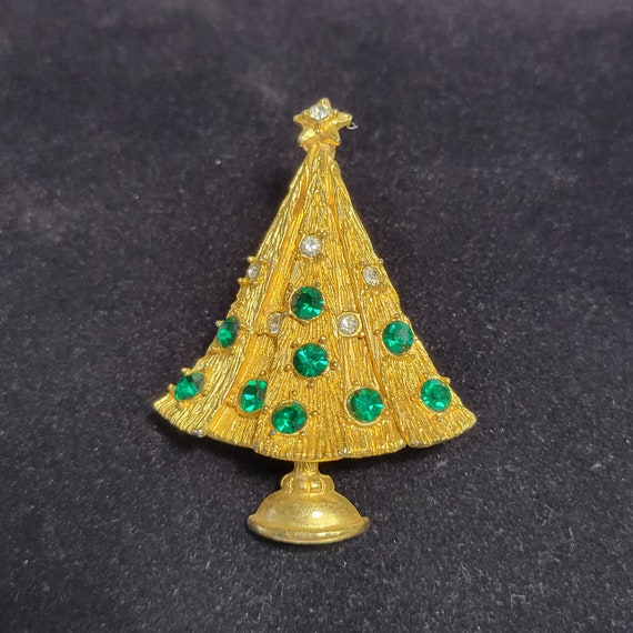 Vintage Golden Christmas Tree Pin - image 1