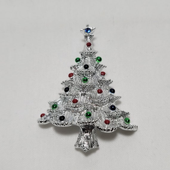 70s Silver Christmas Tree Pin Signed GERRYS