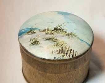 Vintage Hand Painted Beach Scene Box by K. Killian Small Signed Wooden Trinket Box Coastal Decor