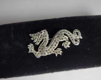 Vintage Sterling Dragon Pin with Marcasite Stones