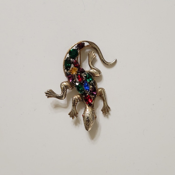 NEW REDUCED Price! RARE! 1940s Signed Fred A Block Designer Jeweled Lizard Brooch