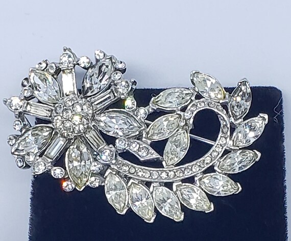 40s/50s Rhinestone Flower Brooch  Old Hollywood G… - image 2