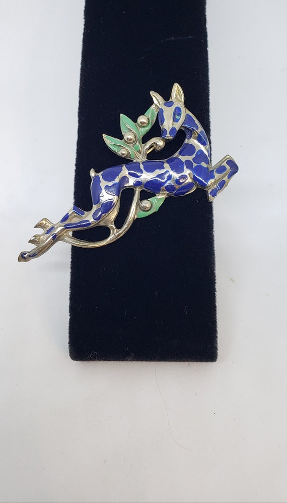 VERY RARE! Art Deco Gazelle Large Enameled Brooch 