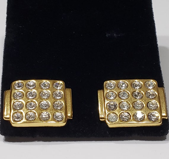 Vintage MONET Crystal Golden Pierced Earrings 70s… - image 2