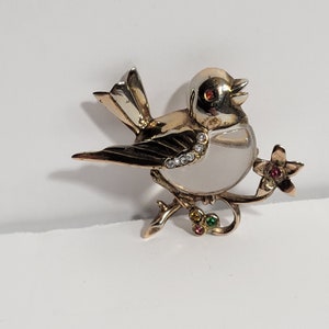 RARE! 1940s Genuine "Jelly Belly" Bird Pin Signed Sterling Silver