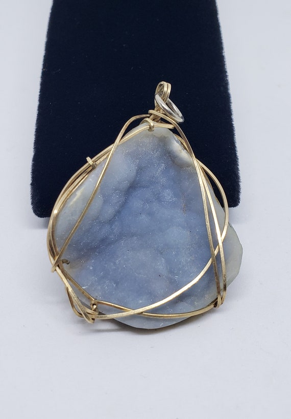 Natural Blue Cloud Druzy 14K Gold Filled Wire Wrap