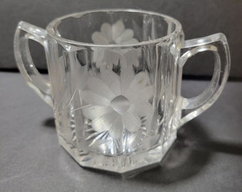 20s/40s Etched Sugar Bowl with Ten Beveled Side Panels