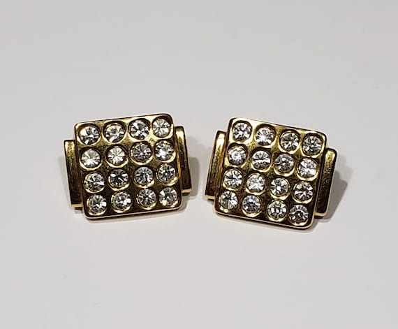 Vintage MONET Crystal Golden Pierced Earrings 70s… - image 1