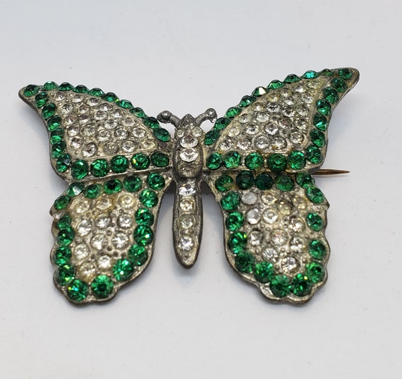 20s/30s Pot Metal and Rhinestone Butterfly Brooch